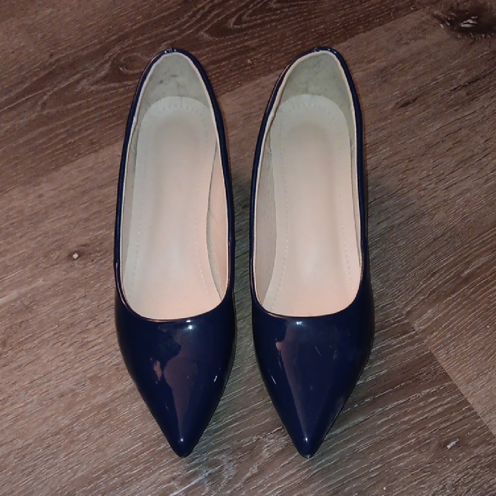 Women's Pointed Toe Patent Flats - Navy